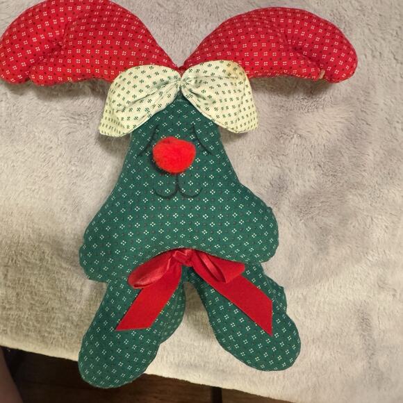Vintage Stuffed Fabric Reindeer Handmade Christmas Plush Red Green Patchwork 10” - Picture 1 of 6